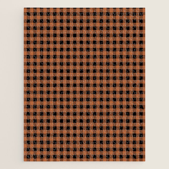 Halloween Gingham Check Pattern in Black and Muted Orange Jigsaw Puzzle Gallery Image 1
