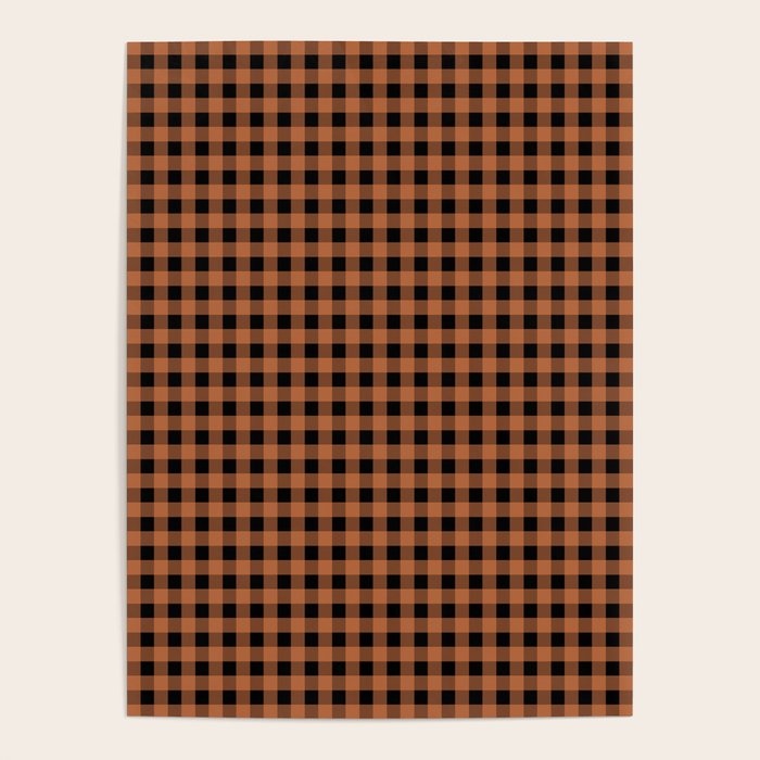 Halloween Gingham Check Pattern in Black and Muted Orange Poster Gallery Image 1