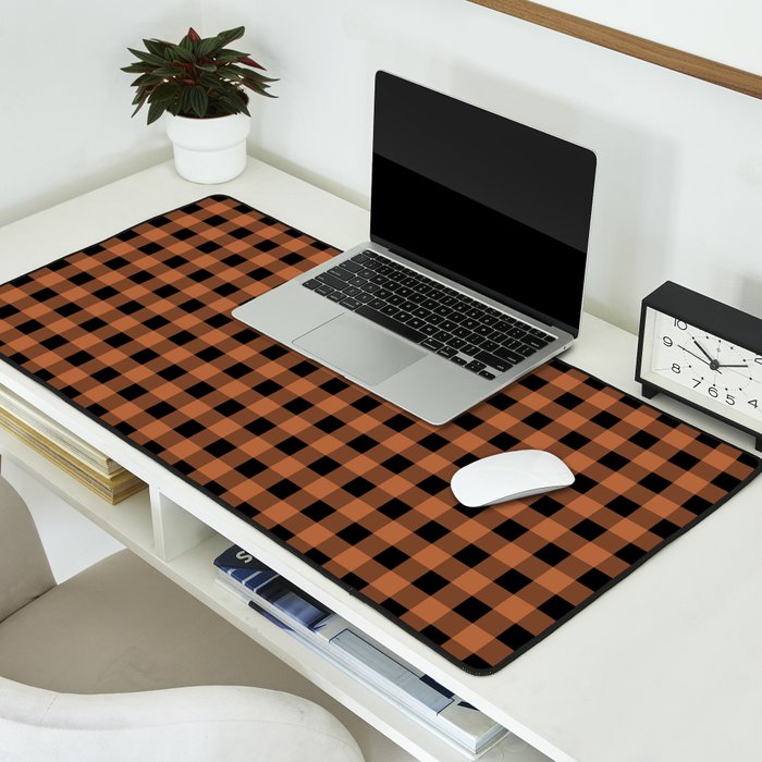 Halloween Gingham Check Pattern in Black and Muted Orange Desk Mat Gallery Image 2