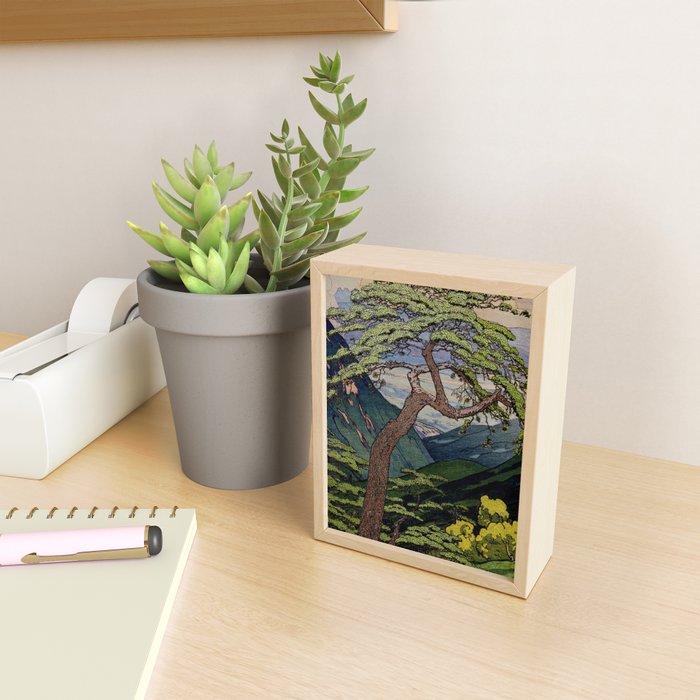 The Downwards Climbing - Summer Tree & Mountain Ukiyoe Nature Landscape in Green Mini Art Print Gallery Image 2