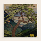 The Downwards Climbing - Summer Tree & Mountain Ukiyoe Nature Landscape in Green Wood Wall Art Gallery Image 1