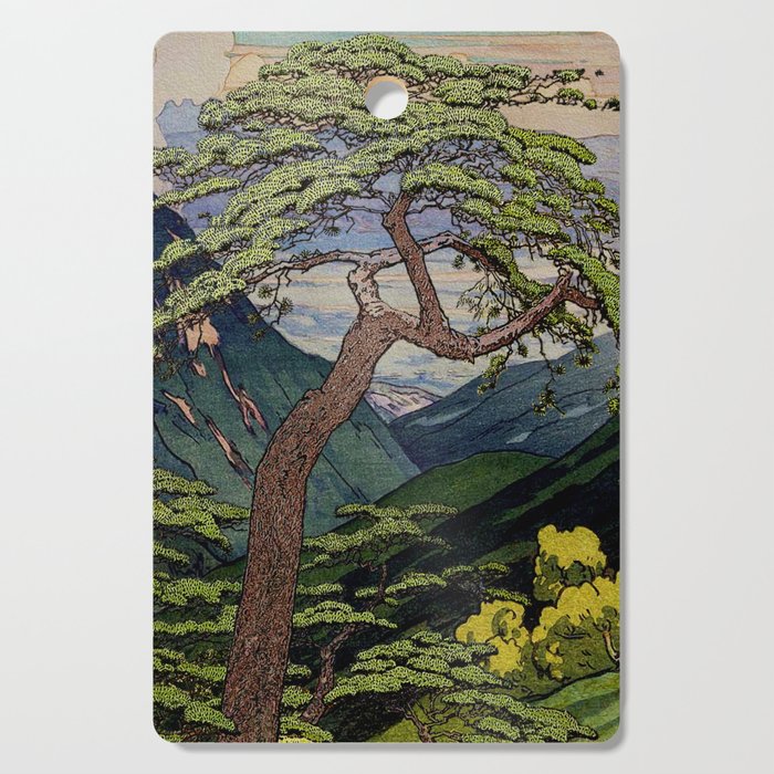 The Downwards Climbing - Summer Tree & Mountain Ukiyoe Nature Landscape in Green Cutting Board Gallery Image 1