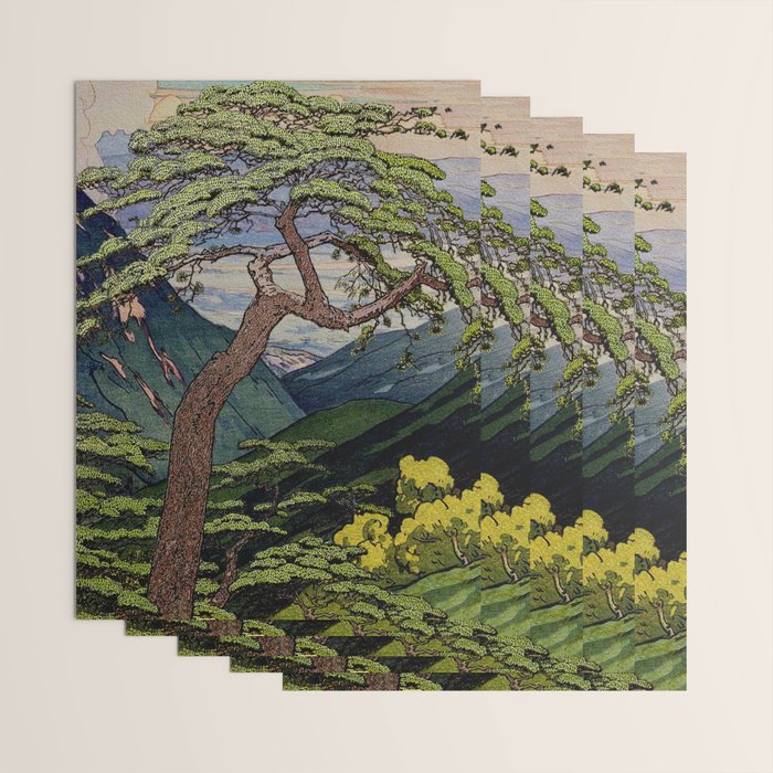 The Downwards Climbing - Summer Tree & Mountain Ukiyoe Nature Landscape in Green Wrapping Paper Gallery Image 3