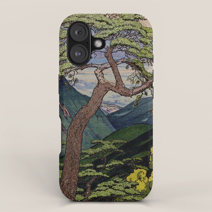 The Downwards Climbing - Summer Tree & Mountain Ukiyoe Nature Landscape in Green iPhone Case Gallery Image 1