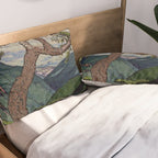 The Downwards Climbing - Summer Tree & Mountain Ukiyoe Nature Landscape in Green Pillow Sham Gallery Image 2