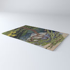 The Downwards Climbing - Summer Tree & Mountain Ukiyoe Nature Landscape in Green Rug Gallery Image 3