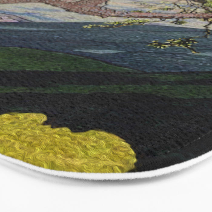 The Downwards Climbing - Summer Tree & Mountain Ukiyoe Nature Landscape in Green Bath Mat Gallery Image 3