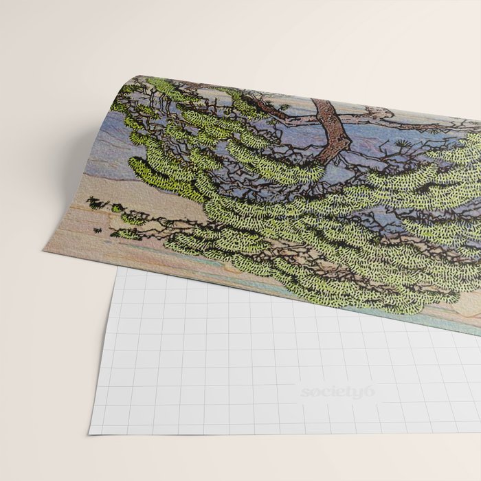 The Downwards Climbing - Summer Tree & Mountain Ukiyoe Nature Landscape in Green Wrapping Paper Gallery Image 2