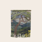 The Downwards Climbing - Summer Tree & Mountain Ukiyoe Nature Landscape in Green Wall Hanging Gallery Image 1