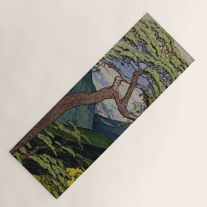 The Downwards Climbing - Summer Tree & Mountain Ukiyoe Nature Landscape in Green Yoga Mat Gallery Image 1
