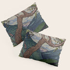 The Downwards Climbing - Summer Tree & Mountain Ukiyoe Nature Landscape in Green Pillow Sham Gallery Image 3