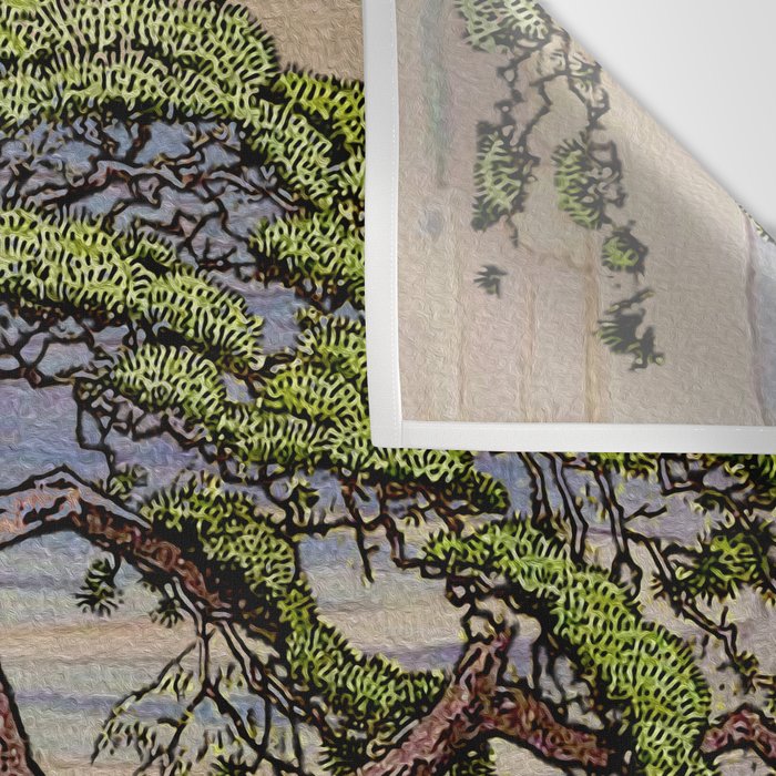 The Downwards Climbing - Summer Tree & Mountain Ukiyoe Nature Landscape in Green Wall Tapestry Gallery Image 3