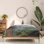 The Downwards Climbing - Summer Tree & Mountain Ukiyoe Nature Landscape in Green Comforter Gallery Image 3