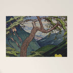 The Downwards Climbing - Summer Tree & Mountain Ukiyoe Nature Landscape in Green Welcome Mat Gallery Image 1