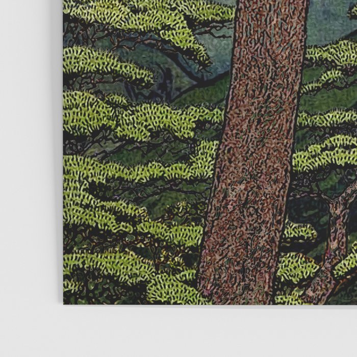 The Downwards Climbing - Summer Tree & Mountain Ukiyoe Nature Landscape in Green Poster Gallery Image 3