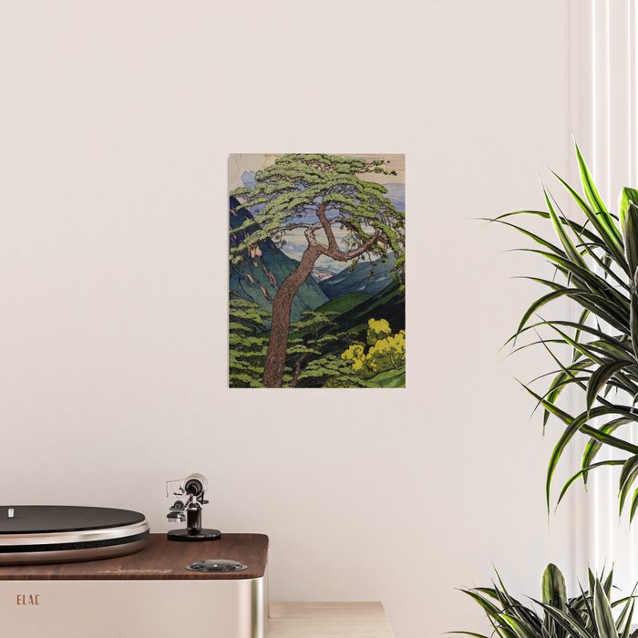 The Downwards Climbing - Summer Tree & Mountain Ukiyoe Nature Landscape in Green Poster Gallery Image 2