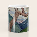 The Downwards Climbing - Summer Tree & Mountain Ukiyoe Nature Landscape in Green Coffee Mug Gallery Image 4