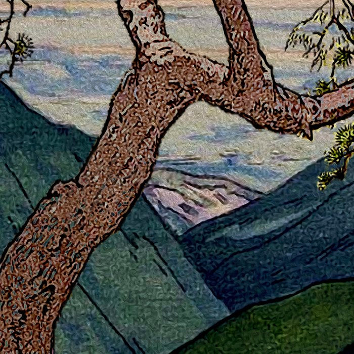 The Downwards Climbing - Summer Tree & Mountain Ukiyoe Nature Landscape in Green Coffee Mug Gallery Image 2