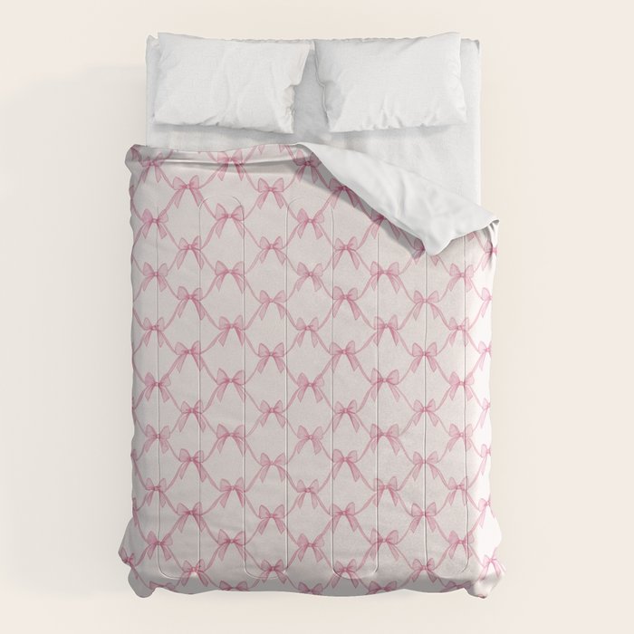Coquette Aesthetic Pastel Pink Bows Cute Balletcore Joy of Together Comforter Gallery Image 1