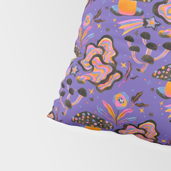 Trippy mushrooms and stars - purple Pillow Sham Gallery Image 4