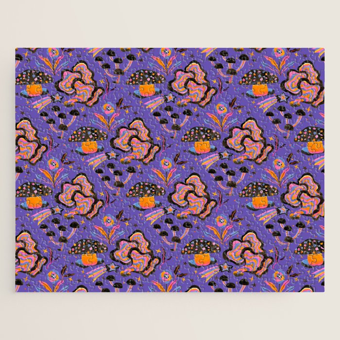 Trippy mushrooms and stars - purple Jigsaw Puzzle Gallery Image 1