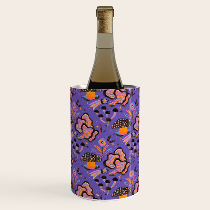 Trippy mushrooms and stars - purple Wine Chiller Gallery Image 1