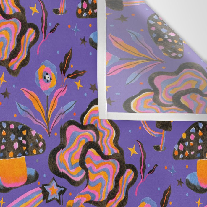 Trippy mushrooms and stars - purple Wall Tapestry Gallery Image 3
