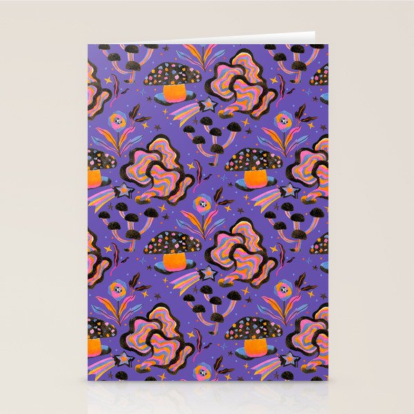 Trippy mushrooms and stars - purple Stationery Card Gallery Image 1