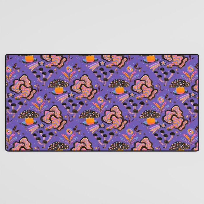 Trippy mushrooms and stars - purple Desk Mat Gallery Image 3