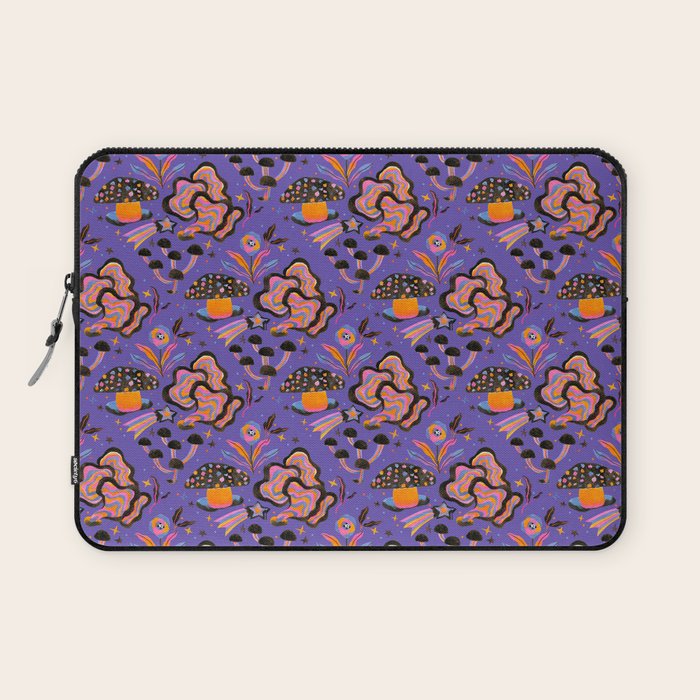Trippy mushrooms and stars - purple Laptop Sleeve Gallery Image 1