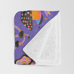 Trippy mushrooms and stars - purple Throw Blanket Gallery Image 3