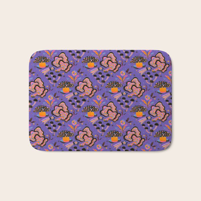 Trippy mushrooms and stars - purple Bath Mat Gallery Image 1