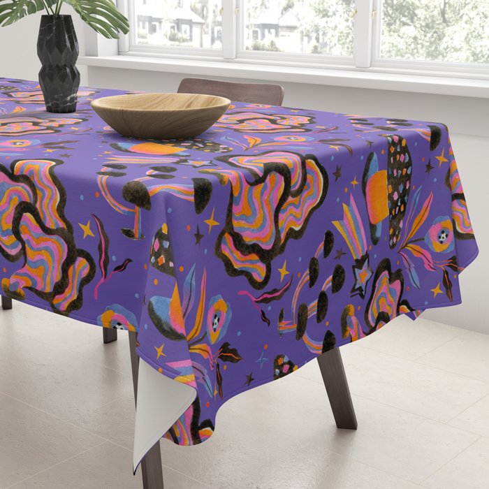 Trippy mushrooms and stars - purple Tablecloth Gallery Image 3