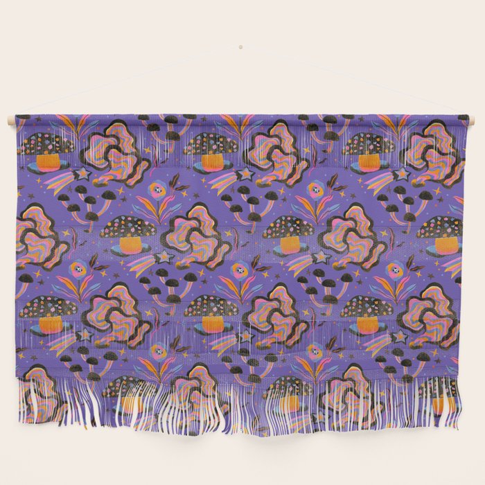 Trippy mushrooms and stars - purple Wall Hanging Gallery Image 1