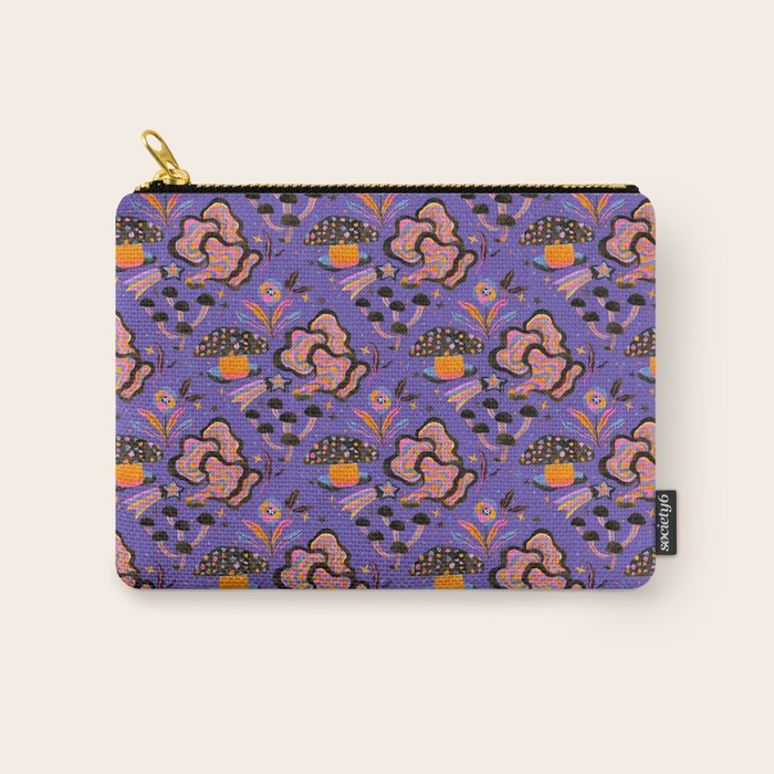 Trippy mushrooms and stars - purple Carry All Pouch Gallery Image 1