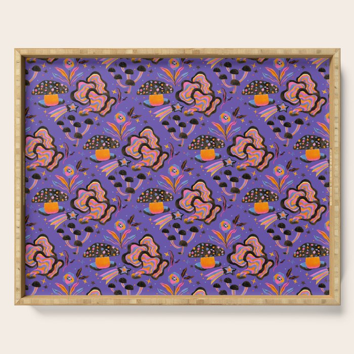 Trippy mushrooms and stars - purple Serving Tray Gallery Image 1
