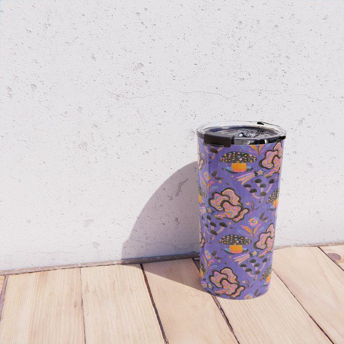 Trippy mushrooms and stars - purple Travel Mug Gallery Image 4