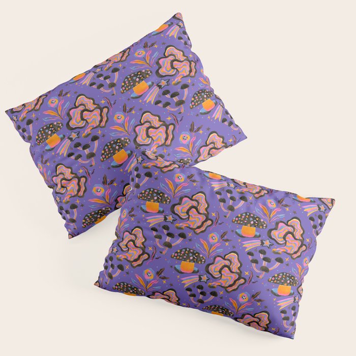Trippy mushrooms and stars - purple Pillow Sham Gallery Image 3