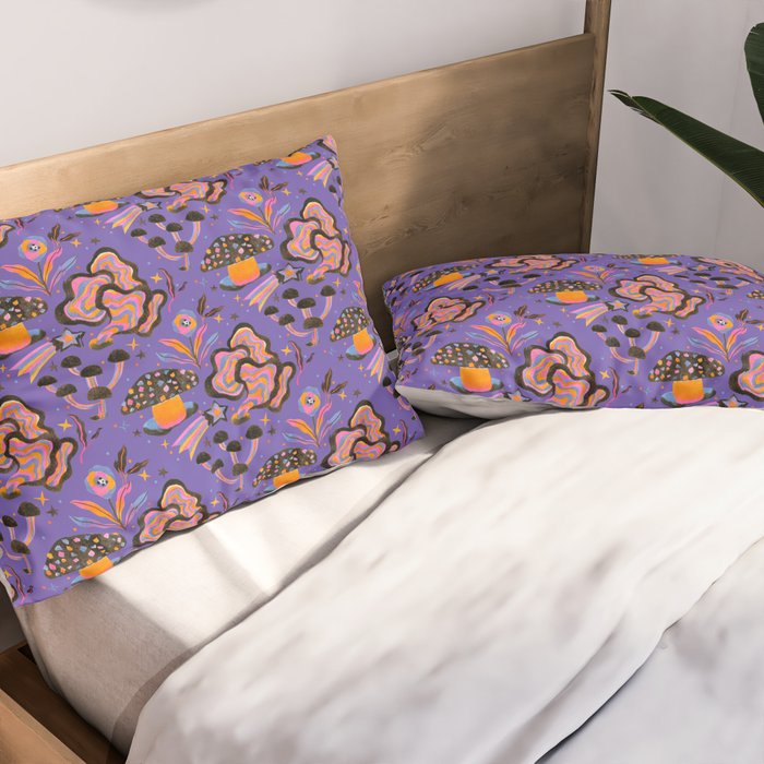 Trippy mushrooms and stars - purple Pillow Sham Gallery Image 2