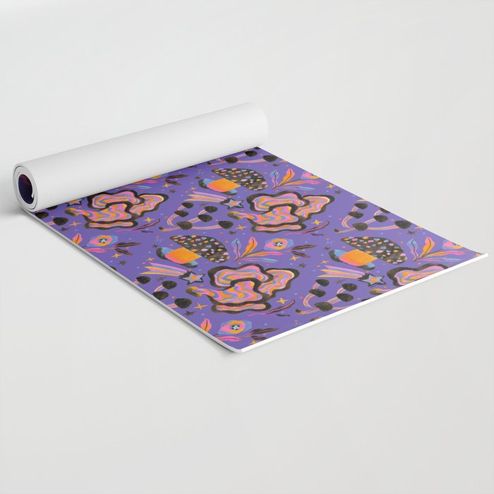 Trippy mushrooms and stars - purple Yoga Mat Gallery Image 2