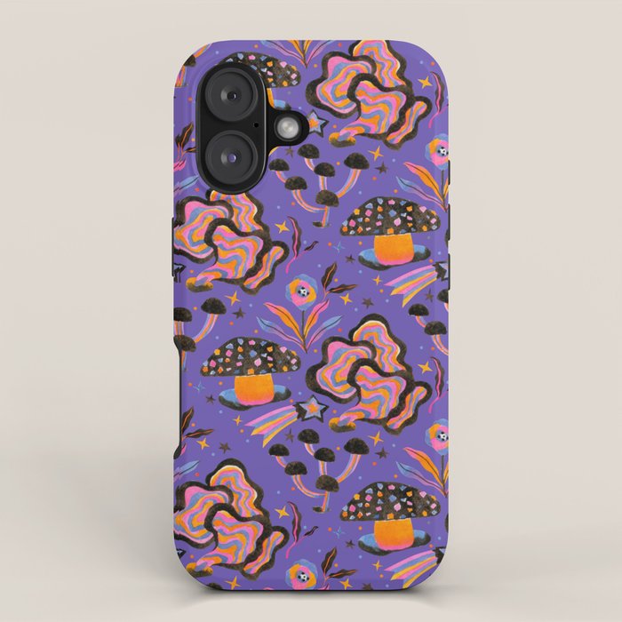 Trippy mushrooms and stars - purple iPhone Case Gallery Image 1