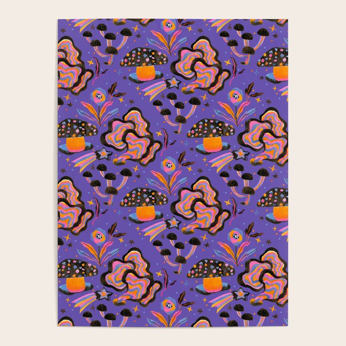 Trippy mushrooms and stars - purple Poster Gallery Image 4