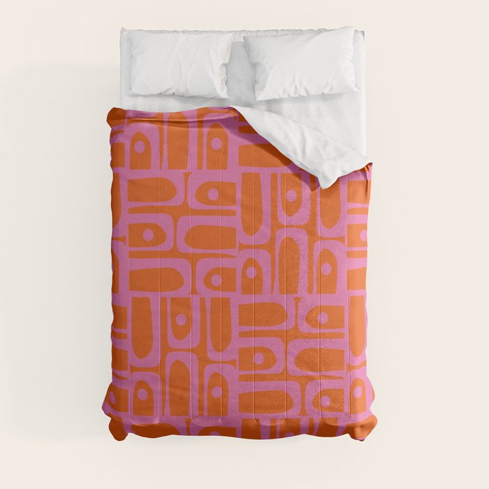 Mid Century Modern Piquet Abstract Geometric Multi Pattern in Hot Pink and Red-Orange Comforter Gallery Image 3
