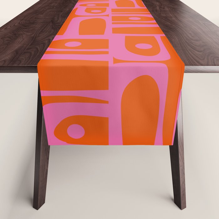 Mid Century Modern Piquet Abstract Geometric Multi Pattern in Hot Pink and Red-Orange Table Runner Gallery Image 1