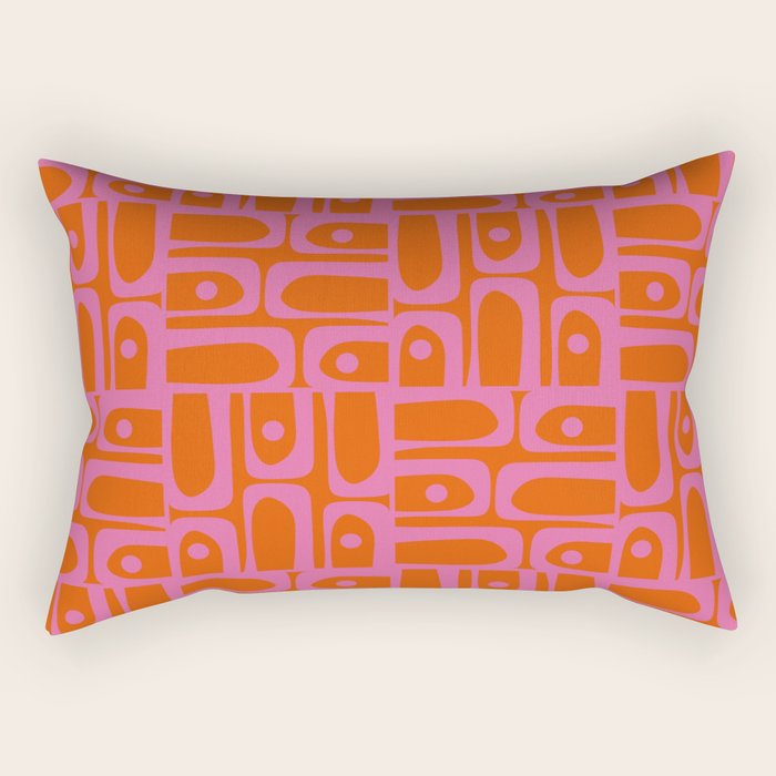 Mid Century Modern Piquet Abstract Geometric Multi Pattern in Hot Pink and Red-Orange Rectangular Pillow Gallery Image 2