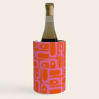 Mid Century Modern Piquet Abstract Geometric Multi Pattern in Hot Pink and Red-Orange Wine Chiller Gallery Image 1