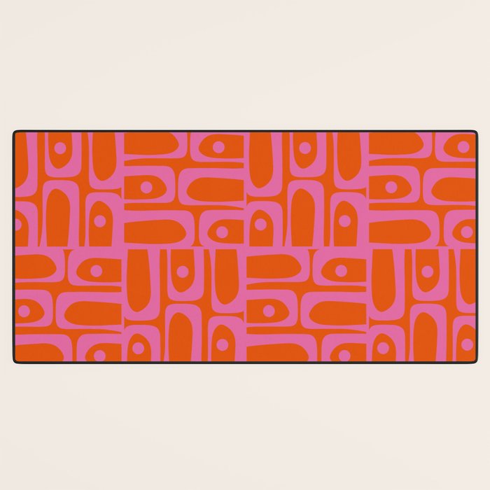 Mid Century Modern Piquet Abstract Geometric Multi Pattern in Hot Pink and Red-Orange Desk Mat Gallery Image 3