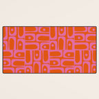 Mid Century Modern Piquet Abstract Geometric Multi Pattern in Hot Pink and Red-Orange Desk Mat Gallery Image 3