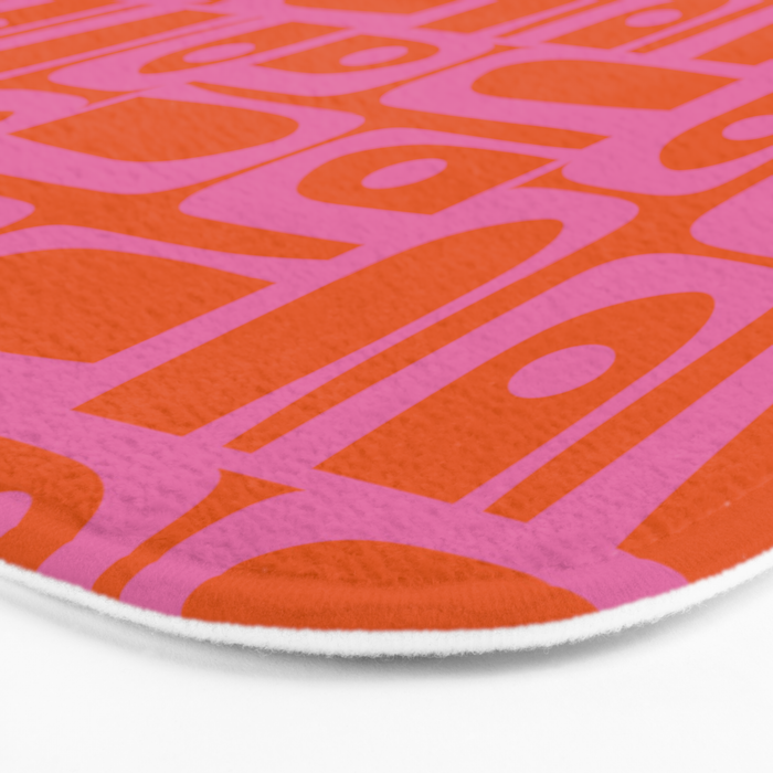 Mid Century Modern Piquet Abstract Geometric Multi Pattern in Hot Pink and Red-Orange Bath Mat Gallery Image 3