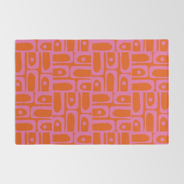 Mid Century Modern Piquet Abstract Geometric Multi Pattern in Hot Pink and Red-Orange Rug Gallery Image 2